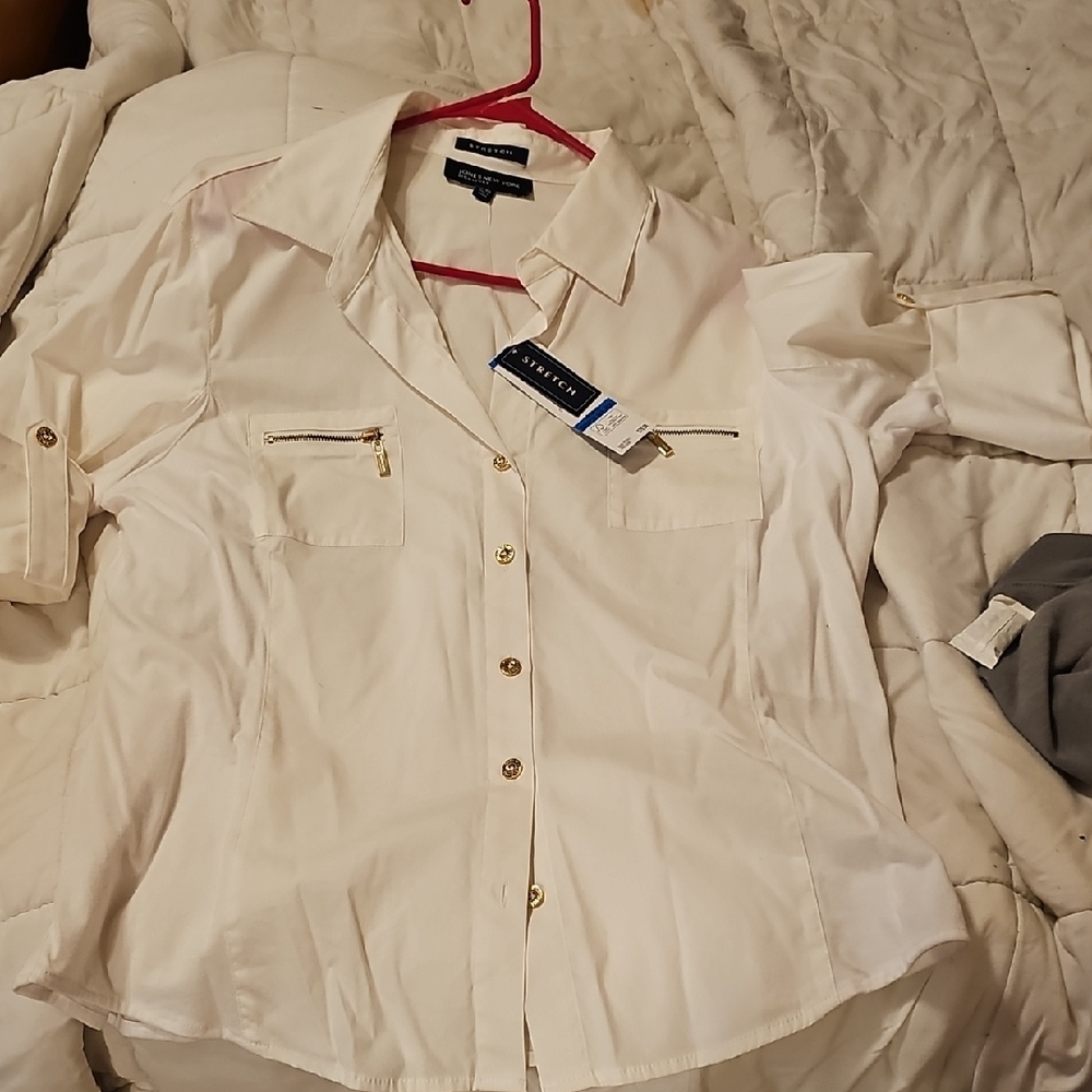 Calvin Klein White Long Sleeve Fitted Blouse